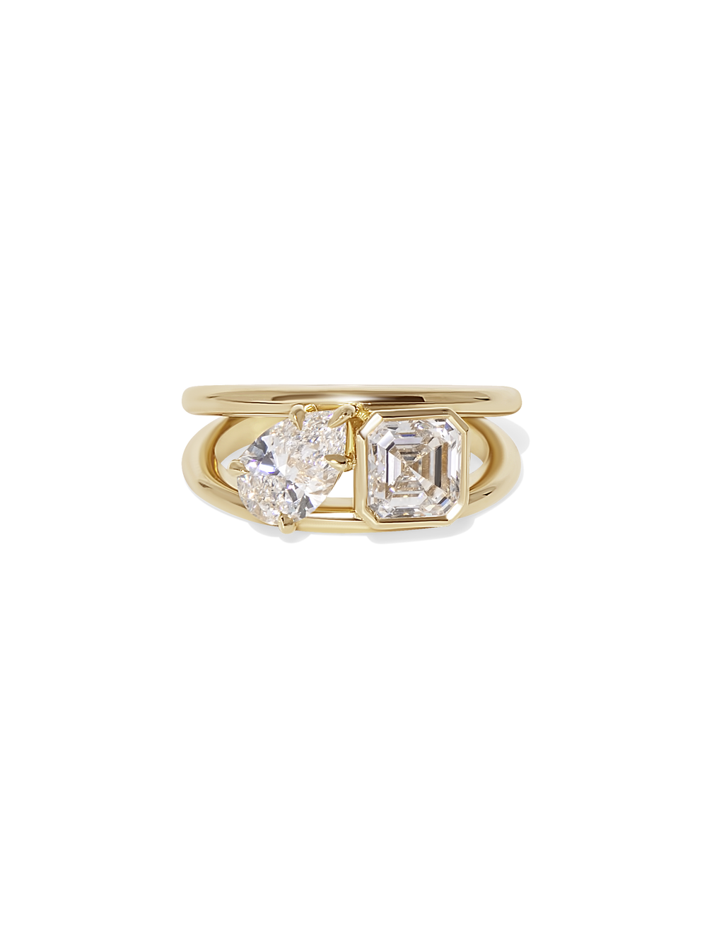 2.48cttw Asscher & Pear Double Band Ring - View 