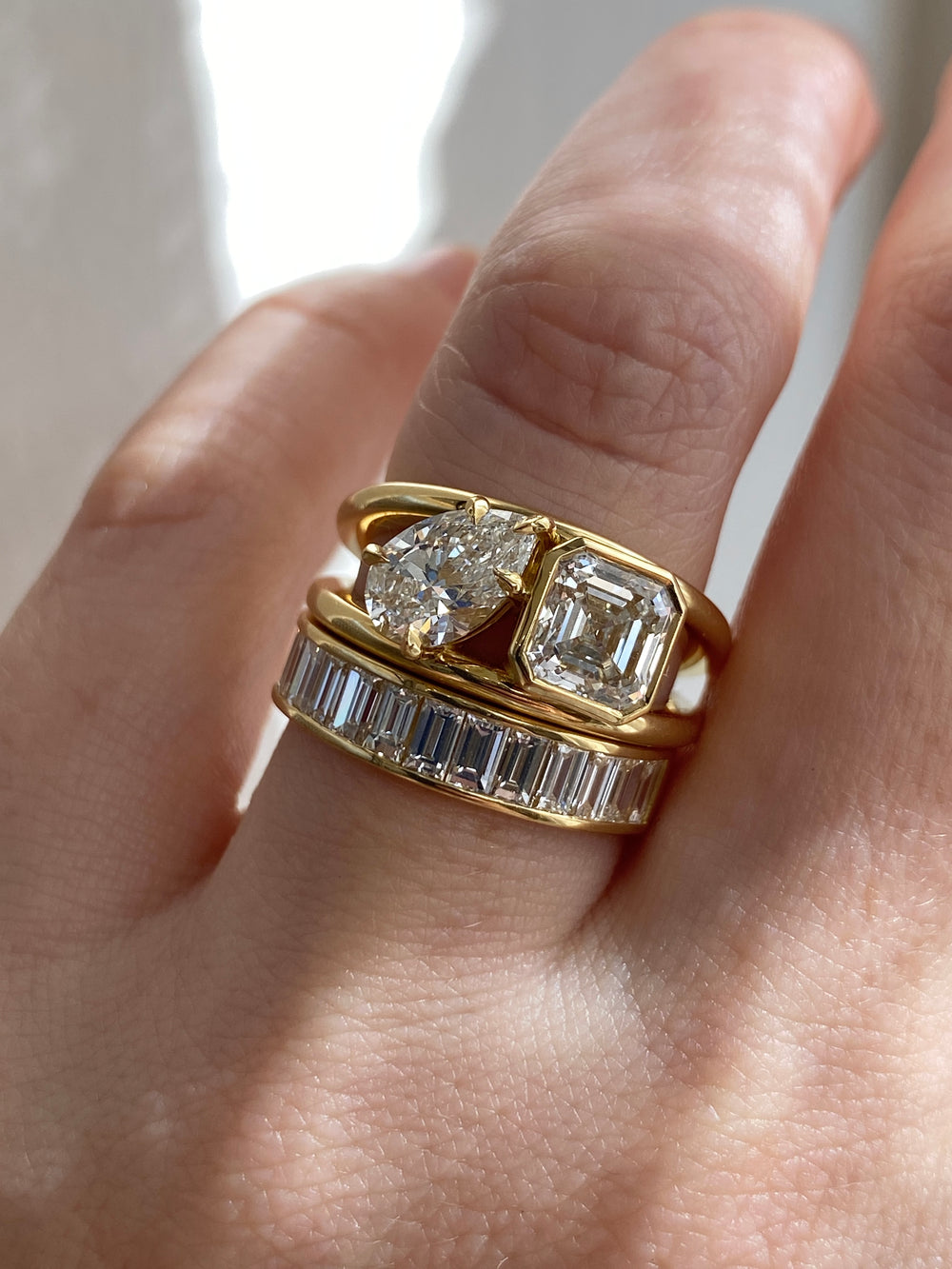 2.48cttw Asscher & Pear Double Band Ring - View 