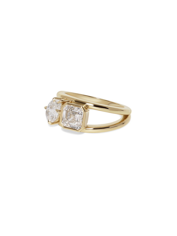 2.48cttw Asscher & Pear Double Band Ring