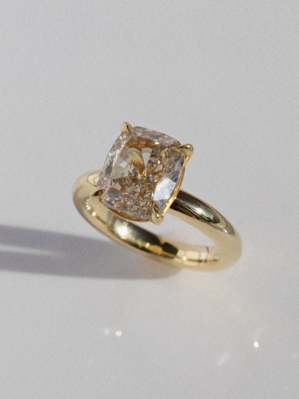 Elongated Cushion Champagne Solitaire Ring - View 