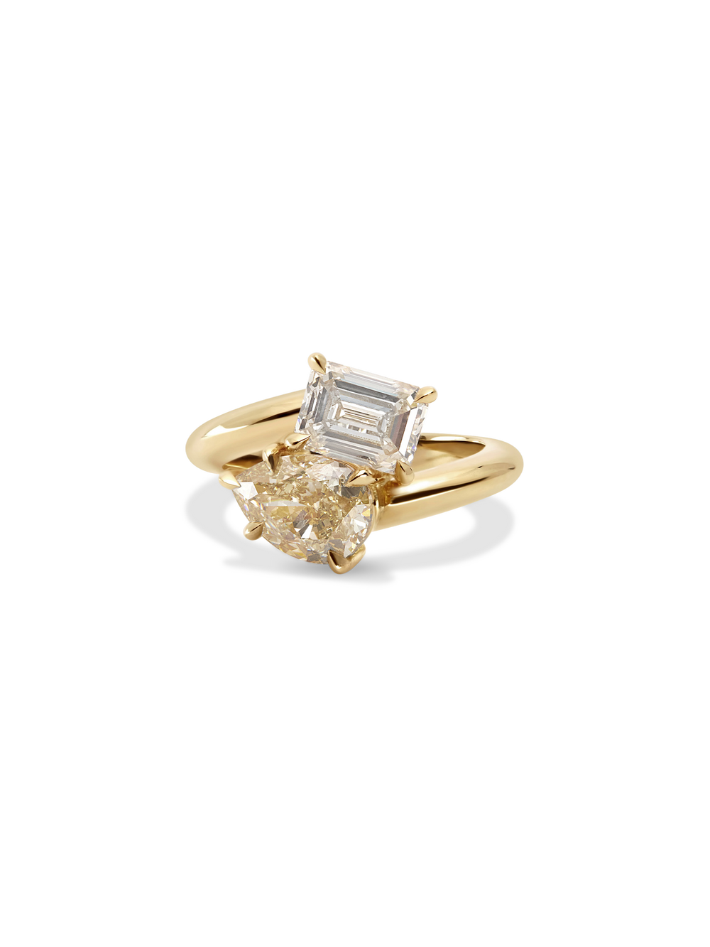 3.71cttw Pear & Emerald Jean Toi et Moi Ring - View 