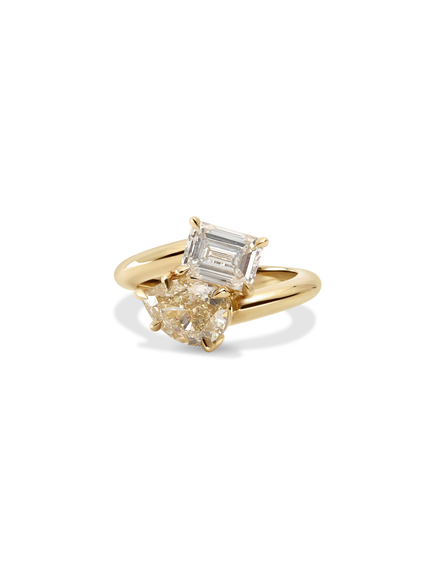 3.71cttw Pear & Emerald Jean Toi et Moi Ring