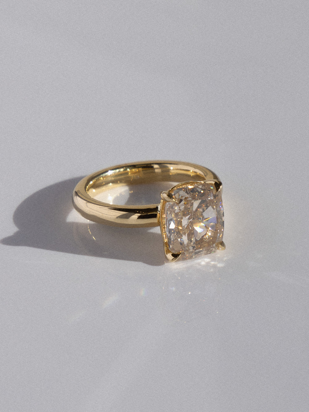 Elongated Cushion Champagne Solitaire Ring - View 