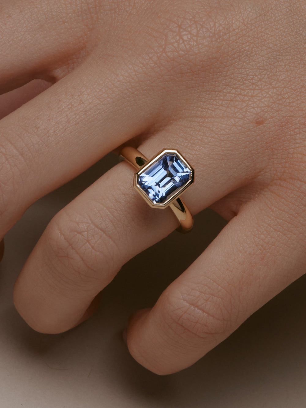 4.04ct Emerald Sapphire Signature Bezel Solitaire - View 
