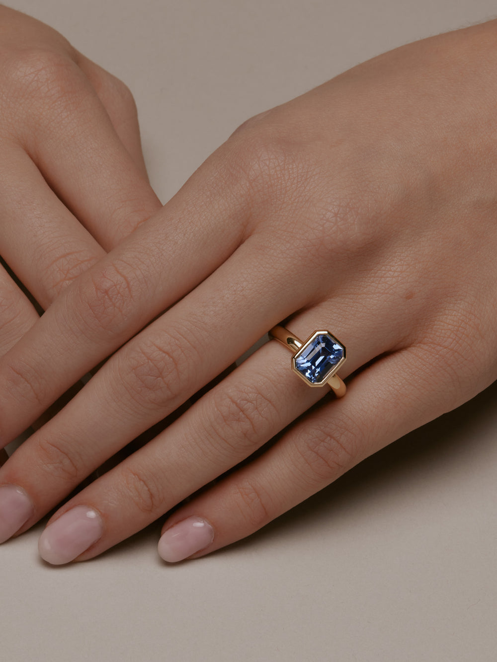 4.04ct Emerald Sapphire Signature Bezel Solitaire - View 
