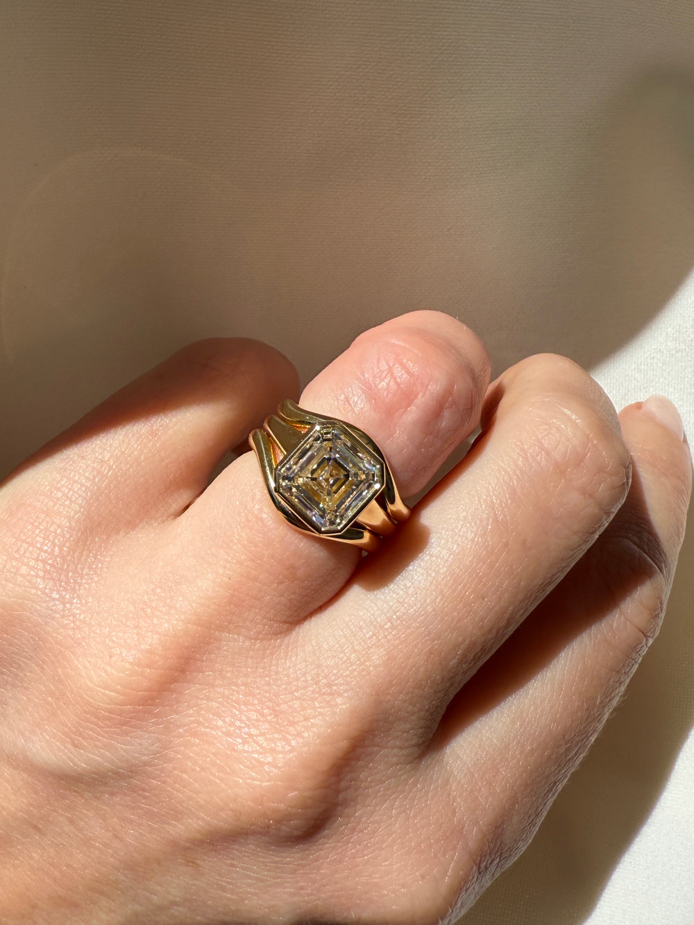 Bezel Asscher Solitaire Ring - View 