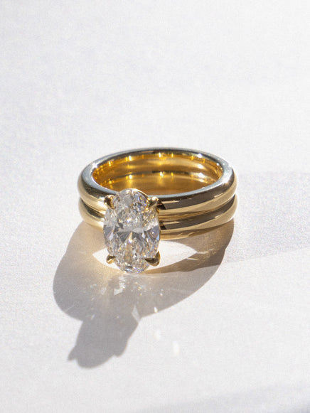 Oval Solitaire Double Band Ring