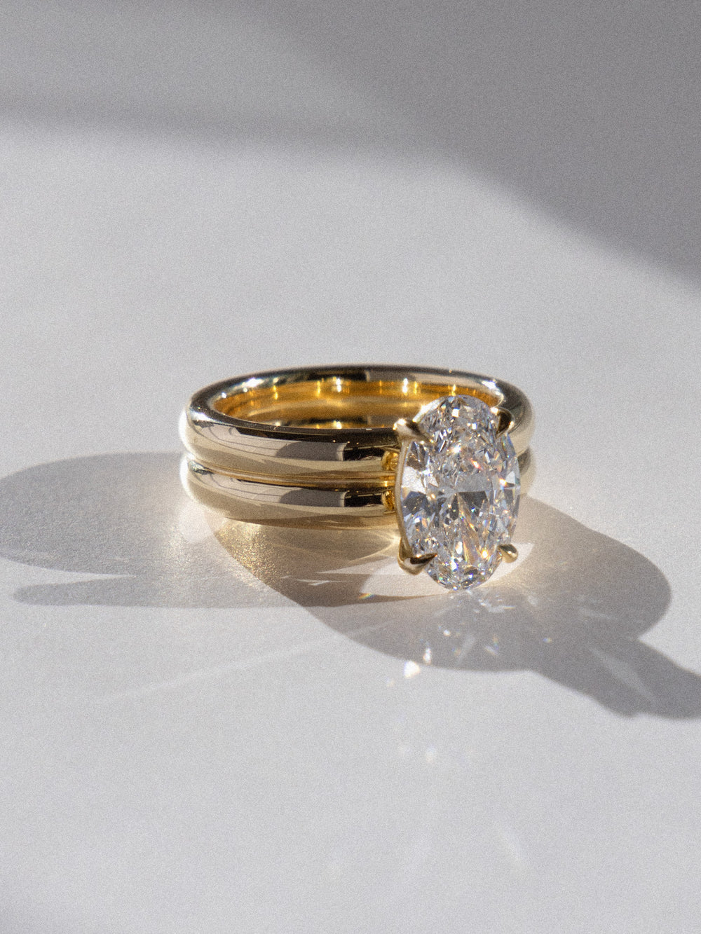 Oval Solitaire Double Band Ring - View 
