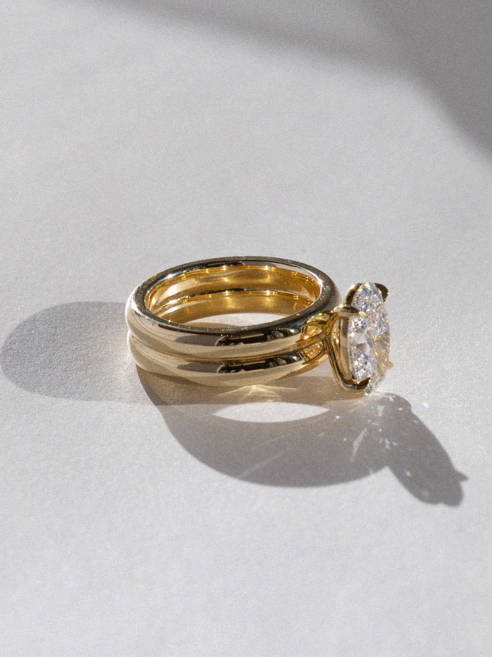 Oval Solitaire Double Band Ring - View 