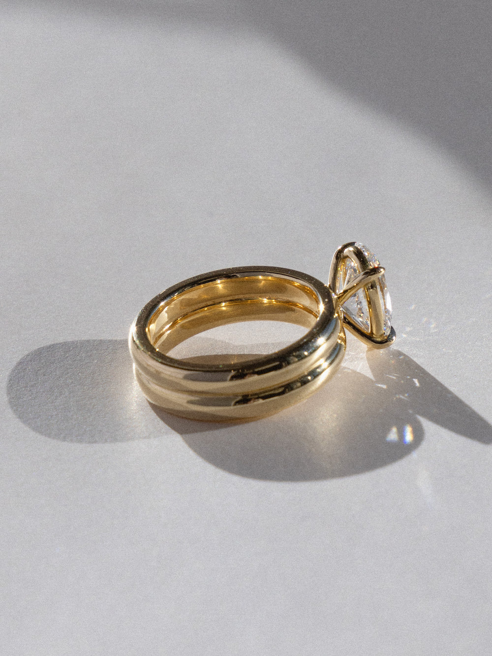 Oval Solitaire Double Band Ring - View 