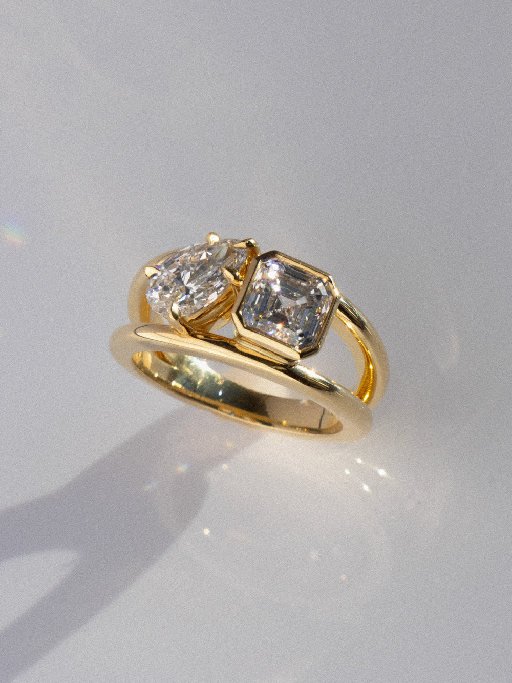 Asscher & Pear Double Band Ring - View 