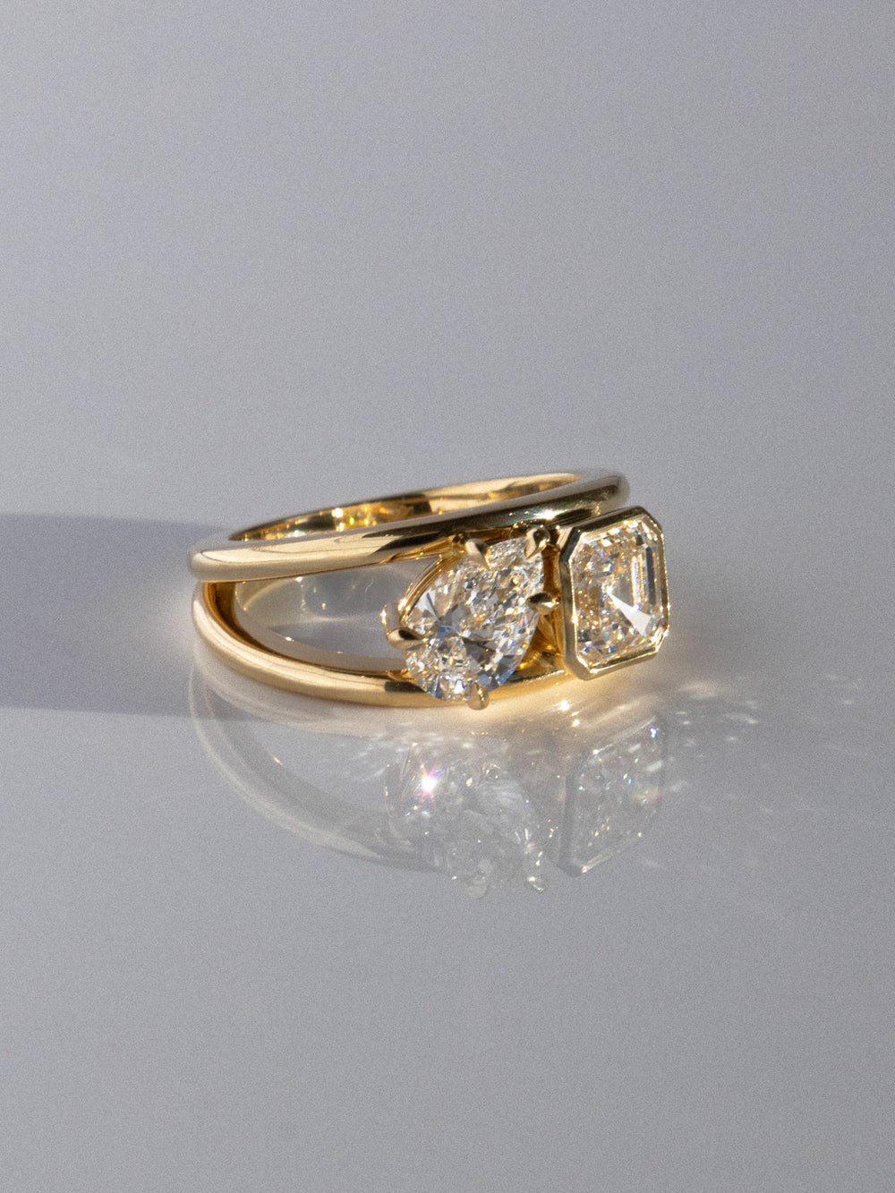 Asscher & Pear Double Band Ring - View 