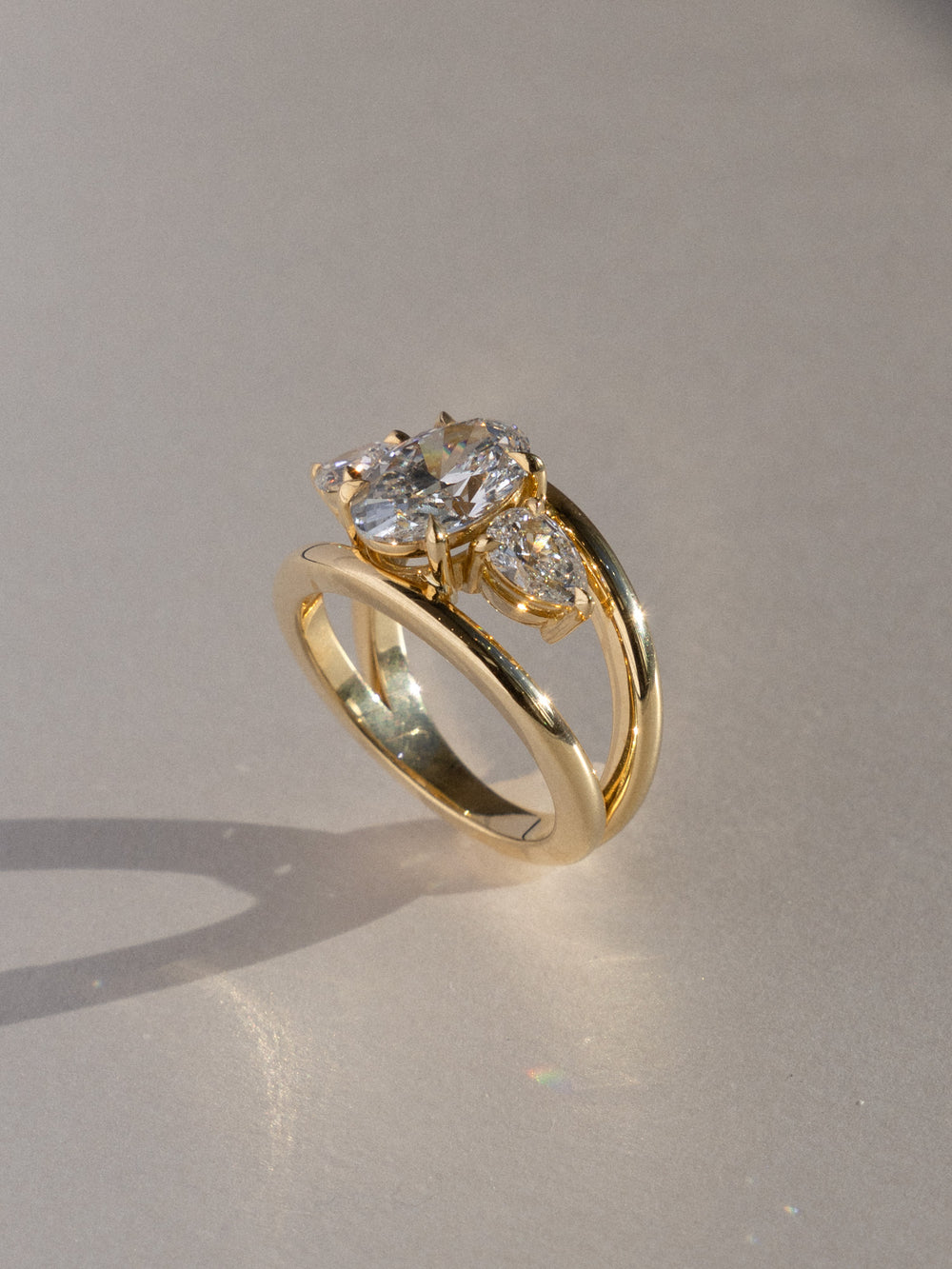 Oval Three-Stone Double Band Ring - View 