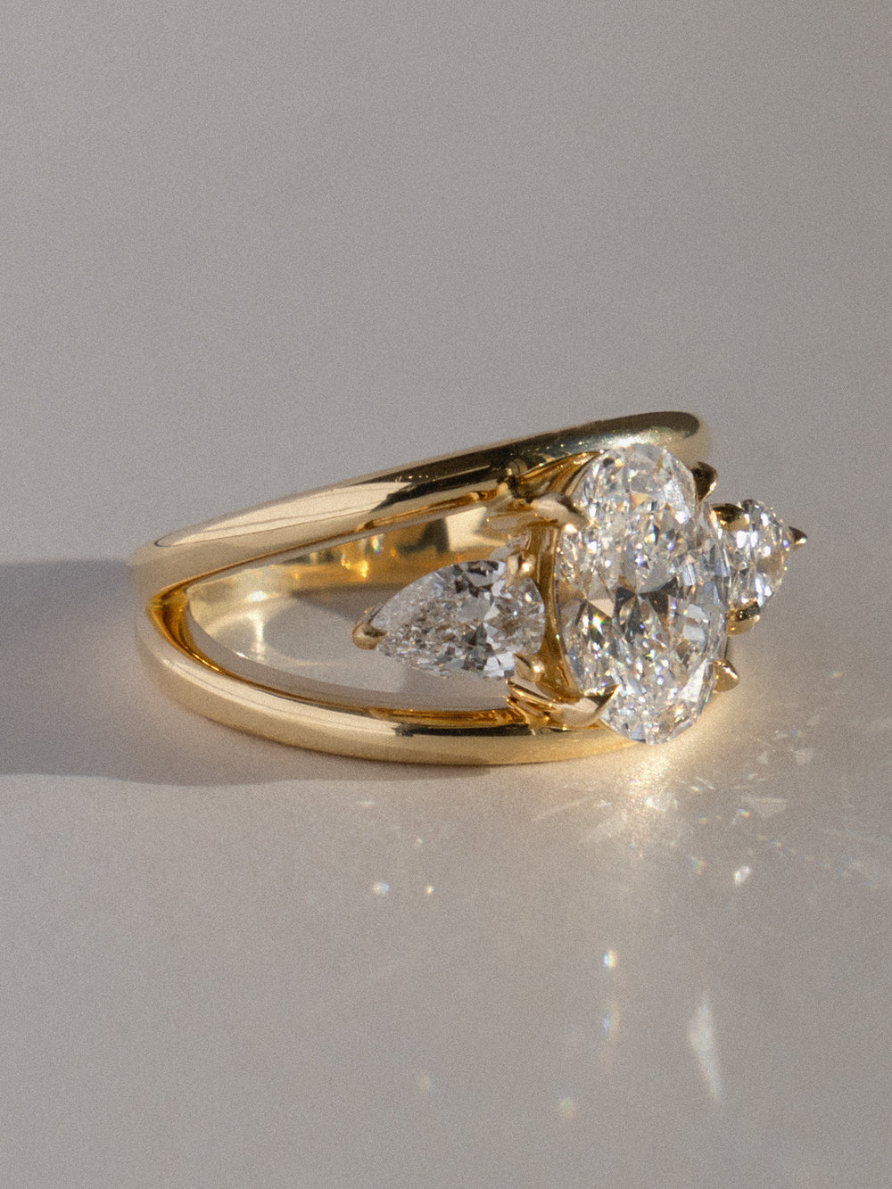Oval Three-Stone Double Band Ring - View 