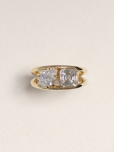 Asscher & Pear Double Band Ring