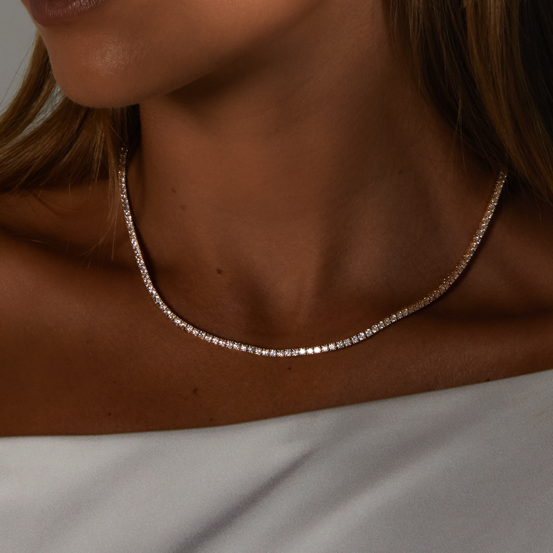 Gold Necklace 18K Gold Flled Clear Round CZ Cubc Zrcona Stone Stud