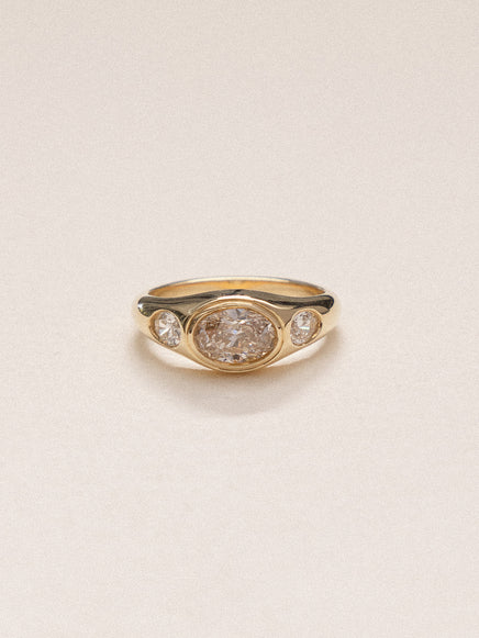 0.93ct Oval Champagne Signet Trilogy Ring