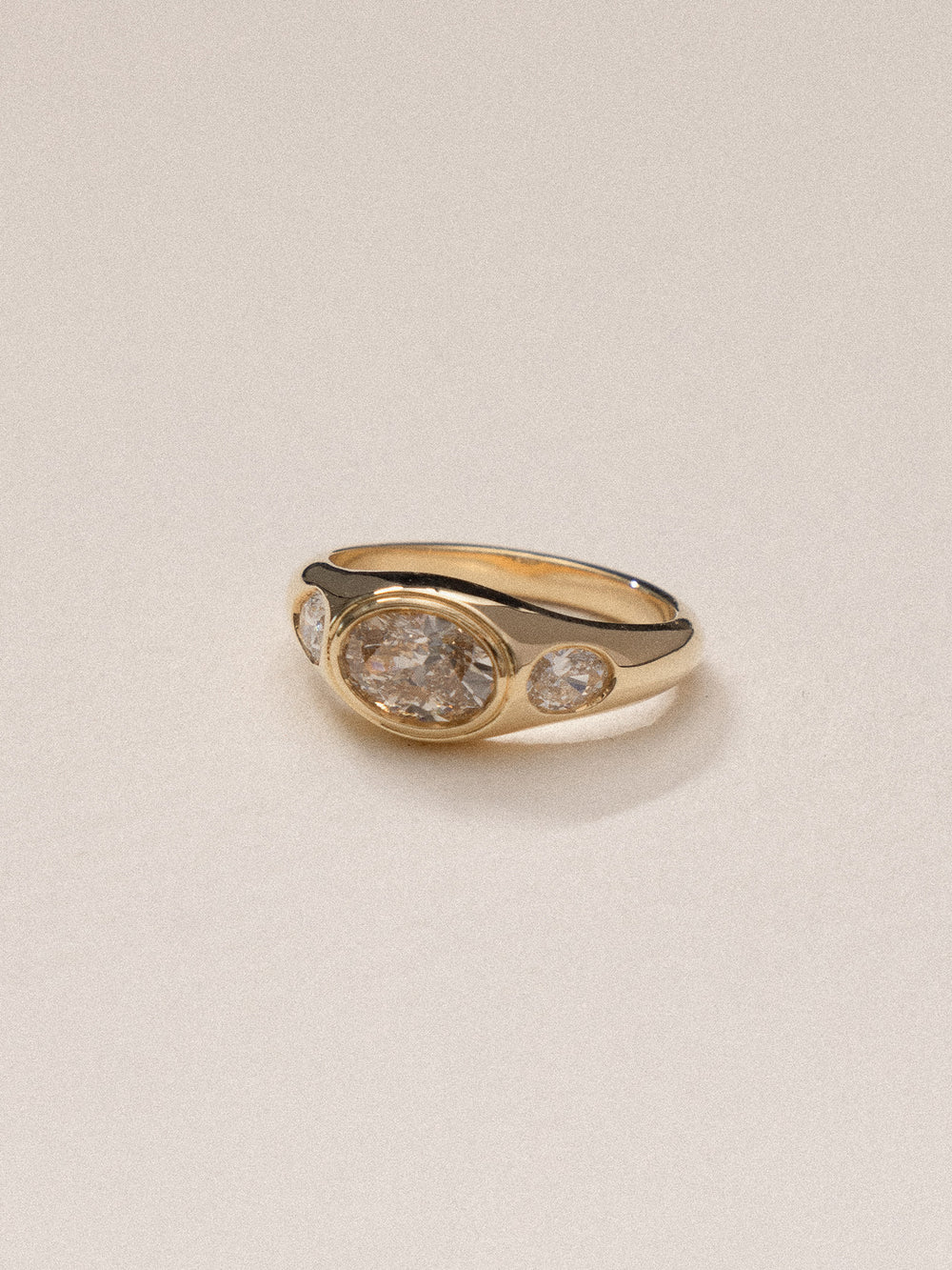 0.93ct Oval Champagne Signet Trilogy Ring