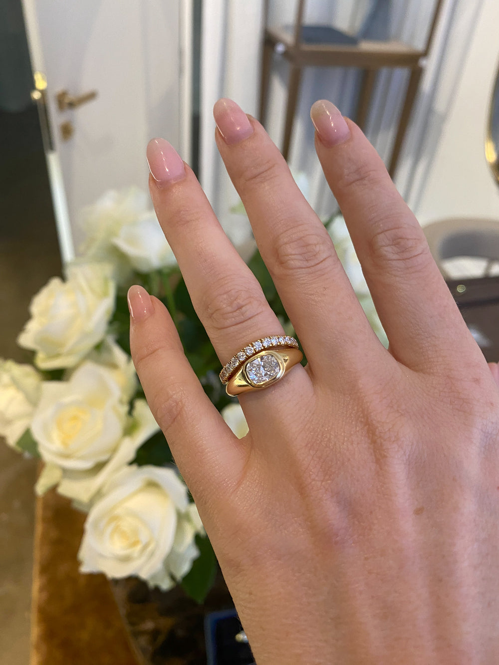 1.01ct Elongated Cushion Signet Ring - View 
