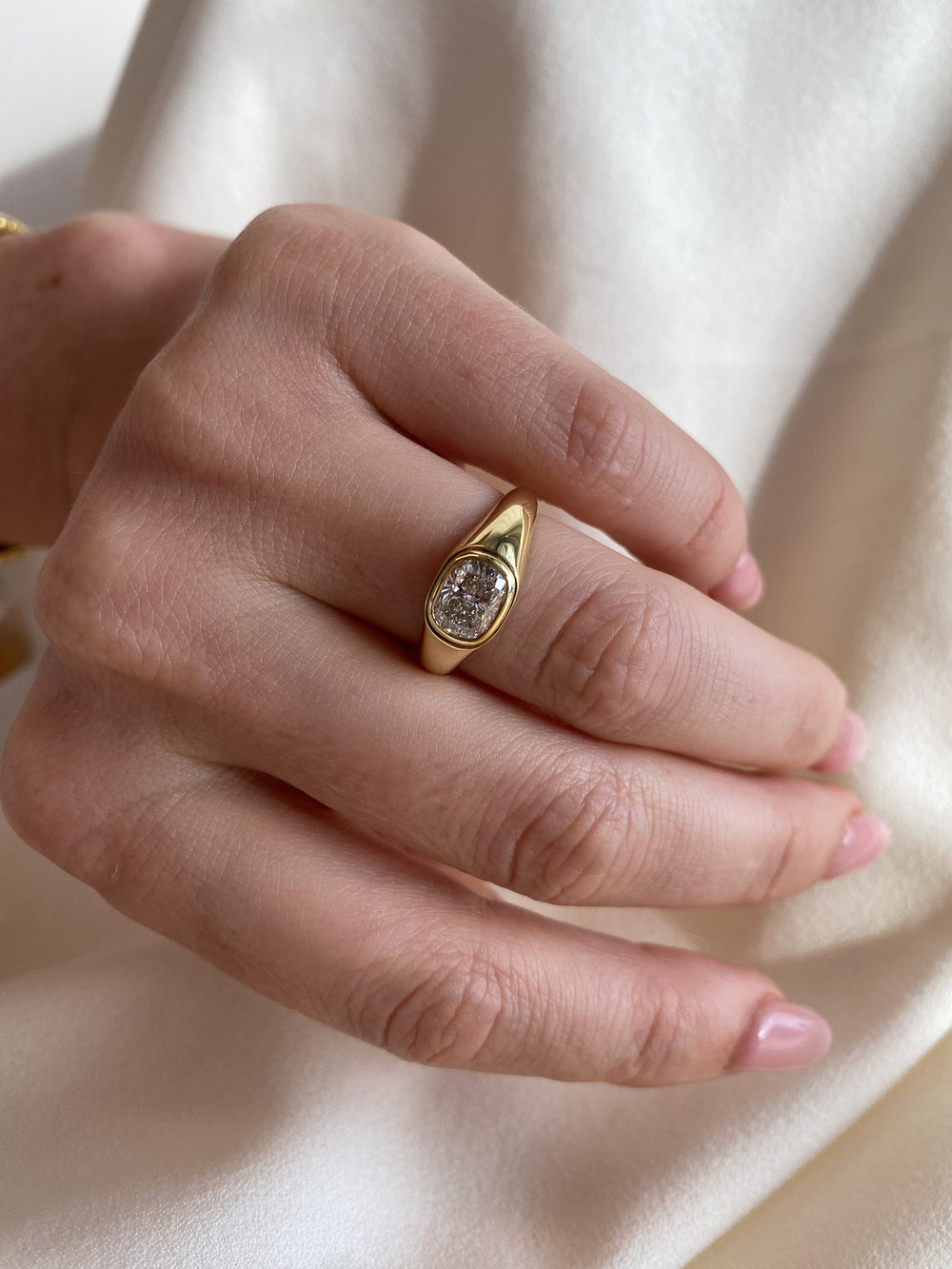 1.01ct Elongated Cushion Signet Ring - View 