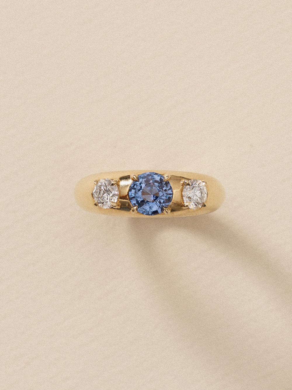 1.11ct Round Sapphire Domed Signet Trilogy Ring