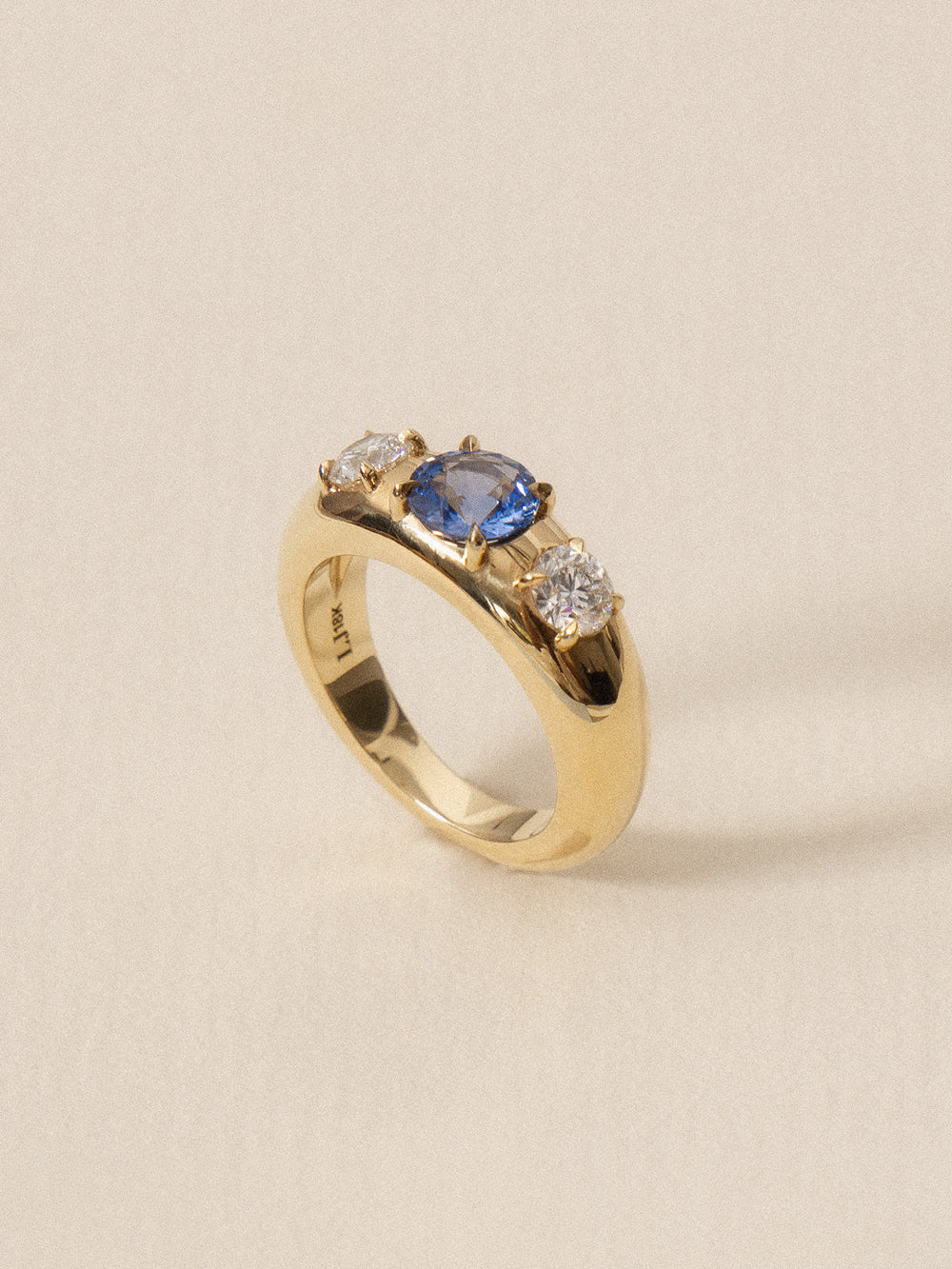 1.11ct Round Sapphire Domed Signet Trilogy Ring