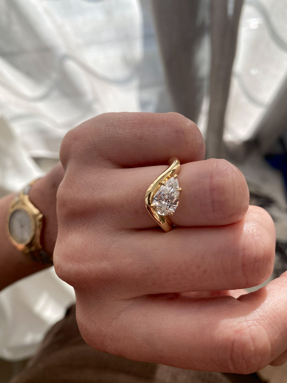1.52ct Floating Pear Jean Contour Solitiare Ring - View 
