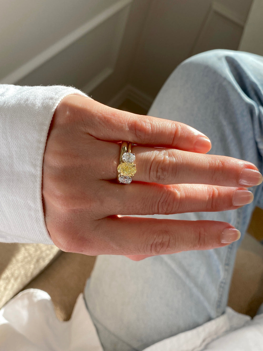 1.60ct Oval Yellow Trilogy Ring - View 