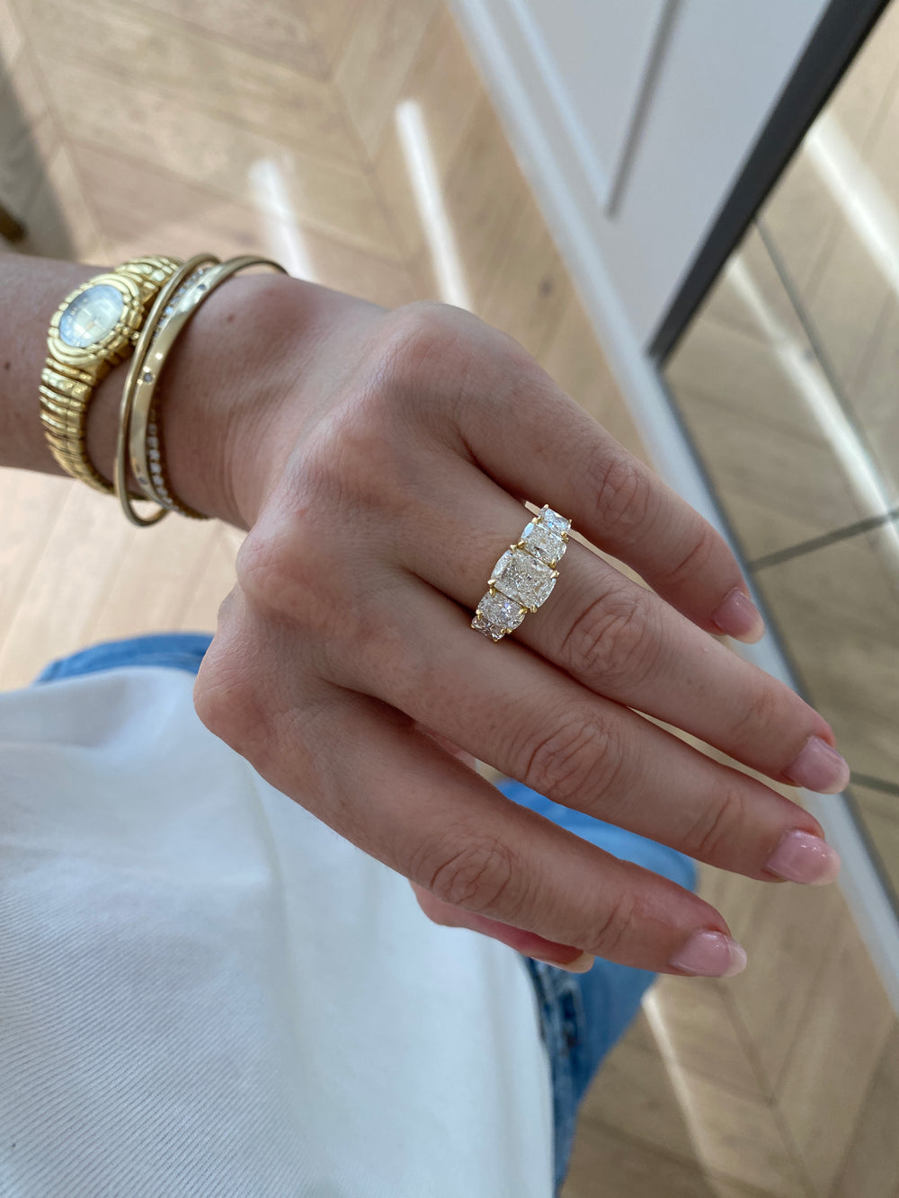 2.08ct Elongated Cushion Signature Five-Stone Ring - View 