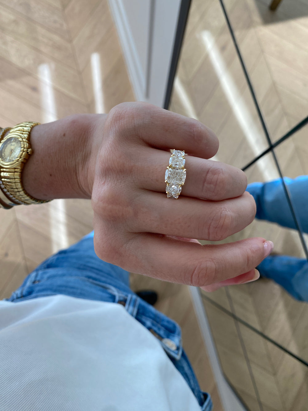 2.08ct Elongated Cushion Signature Five-Stone Ring - View 
