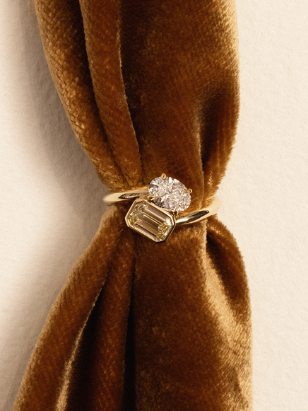 2.27cttw Emerald & Oval Jean Toi et Moi Ring