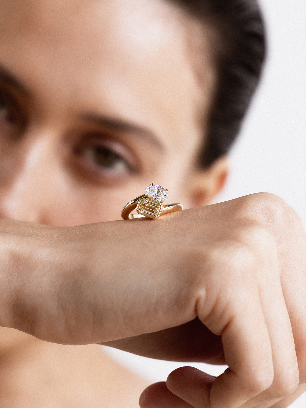 2.27cttw Emerald & Oval Jean Toi et Moi Ring - View 