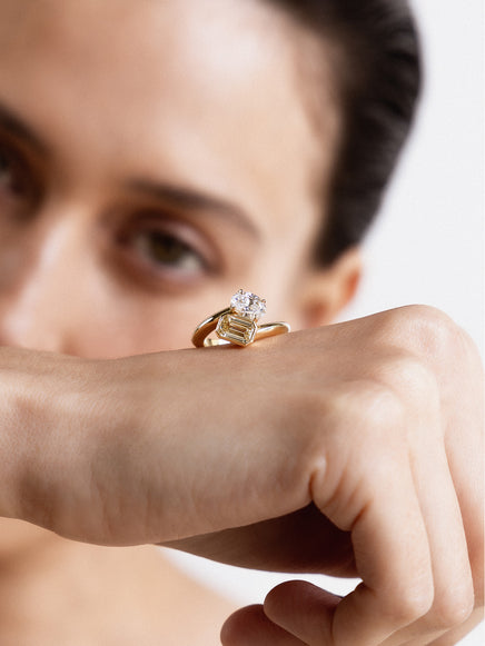 2.27cttw Emerald & Oval Jean Toi et Moi Ring