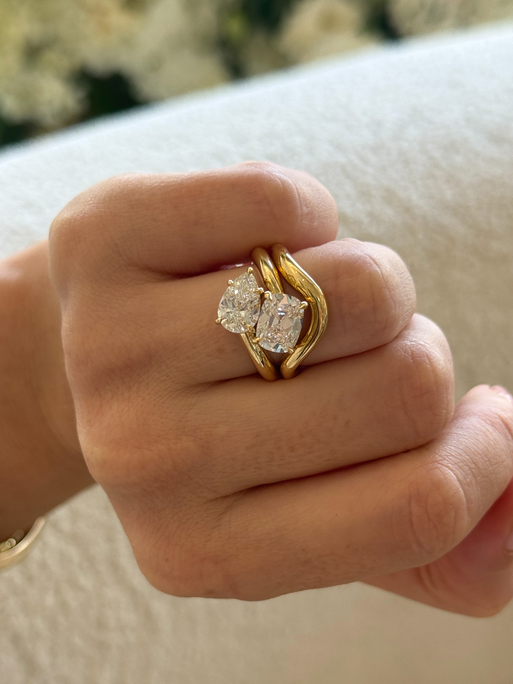 3.51cttw Old Mine Cushion & Pear Jean Toi et Moi Ring - View 
