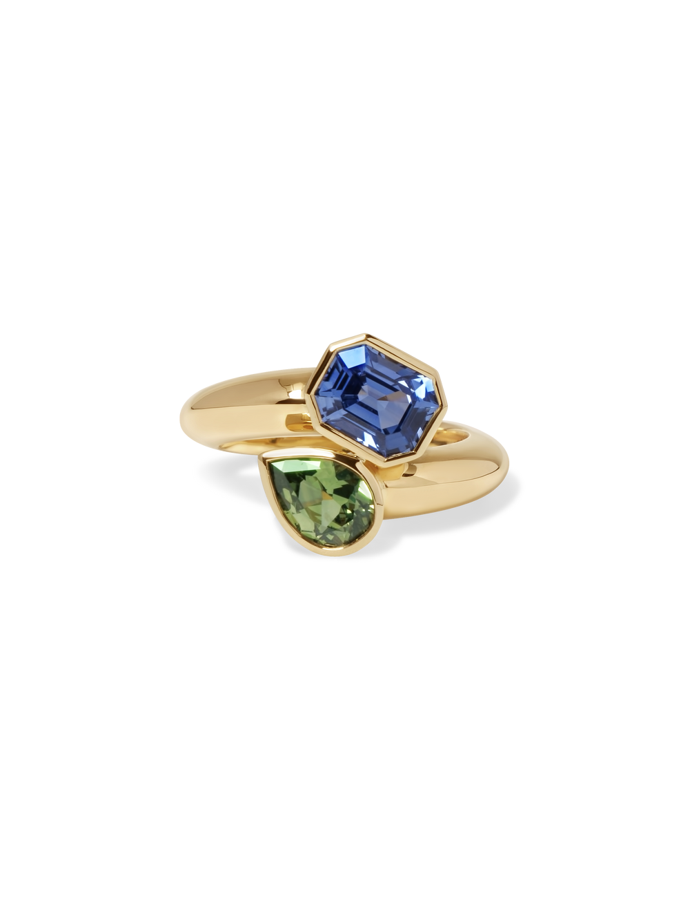 3.14cttw Bezel Pear & Emerald Sapphire Jean Toi et Moi Ring - View 