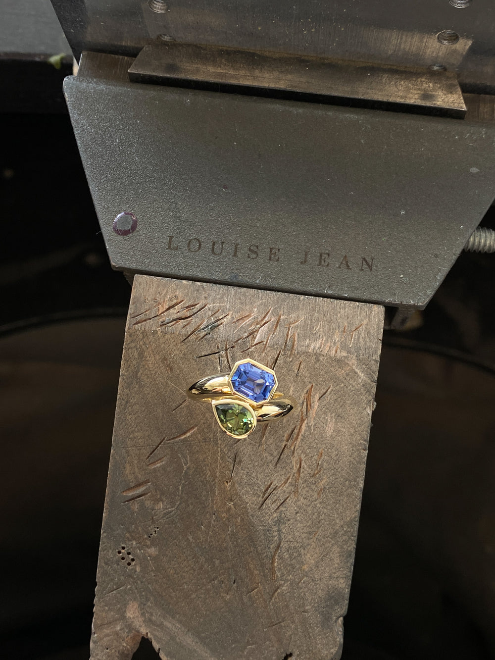 3.14cttw Bezel Pear & Emerald Sapphire Jean Toi et Moi Ring - View 