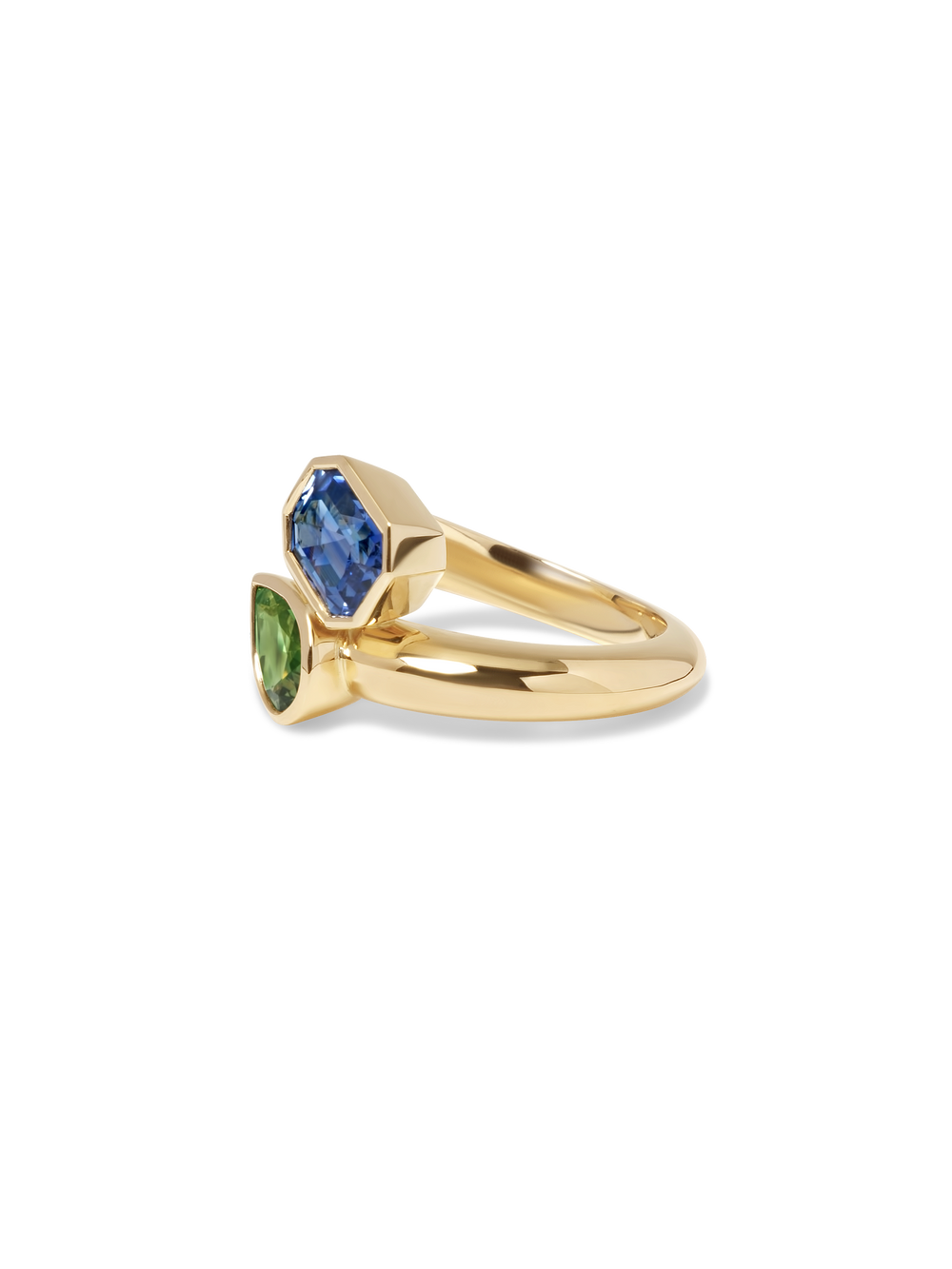 3.14cttw Bezel Pear & Emerald Sapphire Jean Toi et Moi Ring - View 