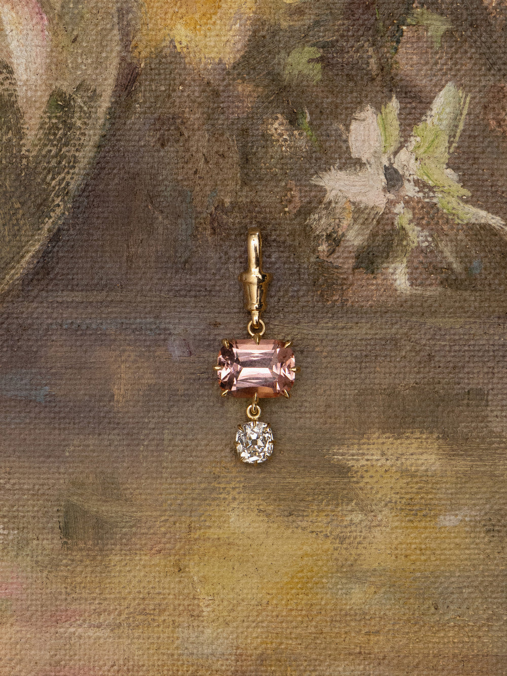 Cushion Tourmaline & Antique Diamond Pendant - View 