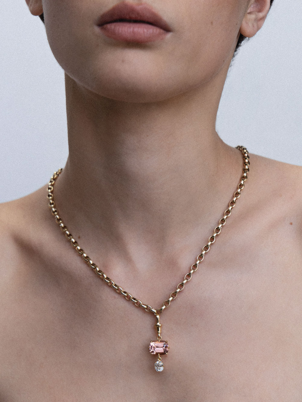 Cushion Tourmaline & Antique Diamond Pendant - View 