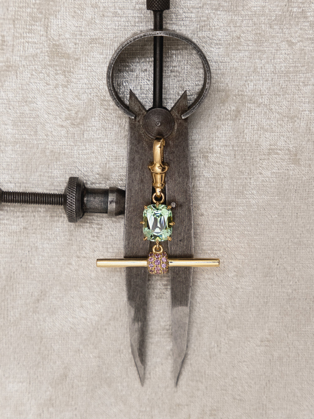 Cushion Tourmaline & Sapphire T-Bar Pendant - View 