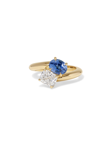 2.82cttw Elongated Cushion & Oval Sapphire Jean Toi et Moi Ring