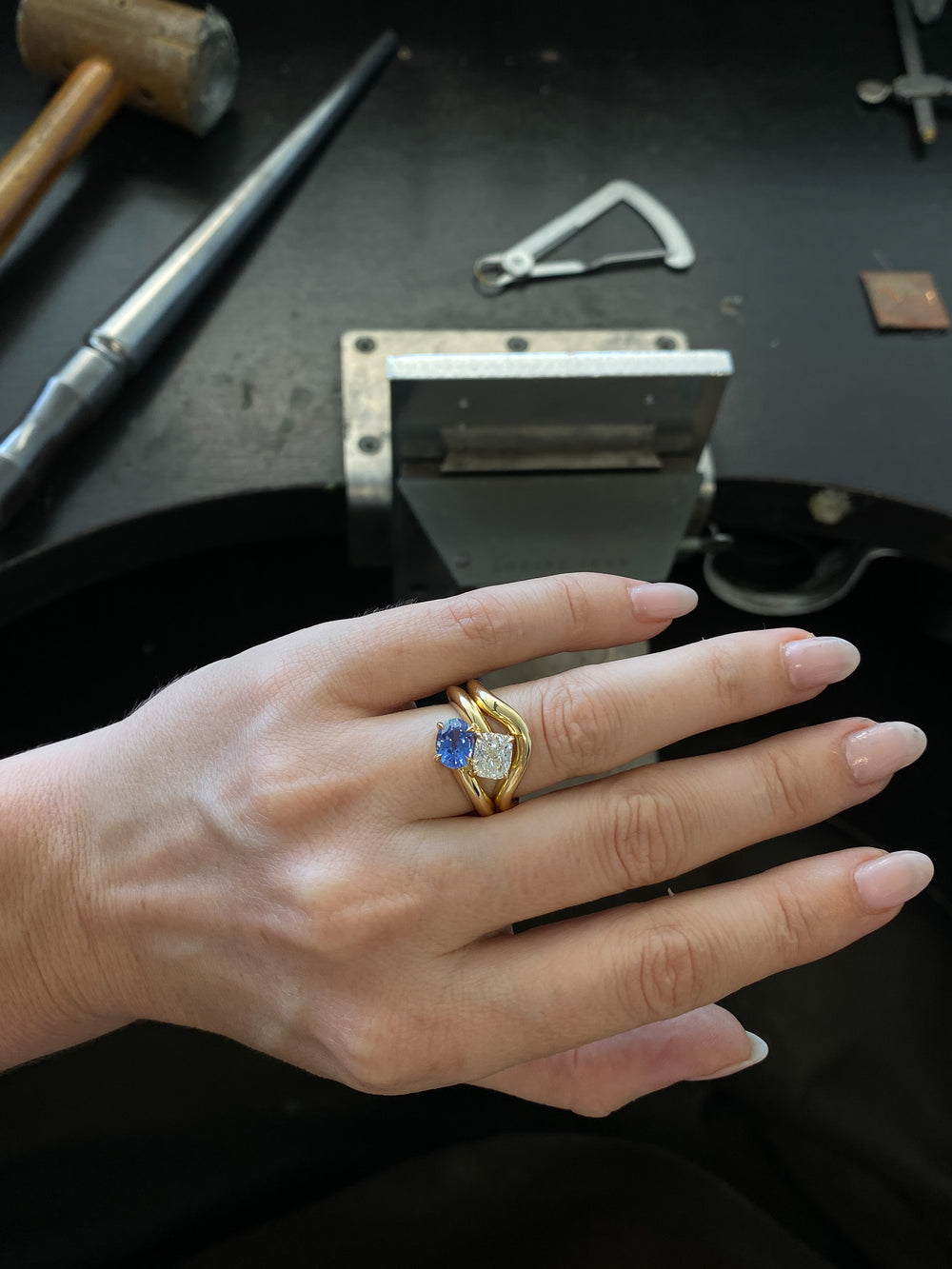 2.82cttw Elongated Cushion & Oval Sapphire Jean Toi et Moi Ring - View 