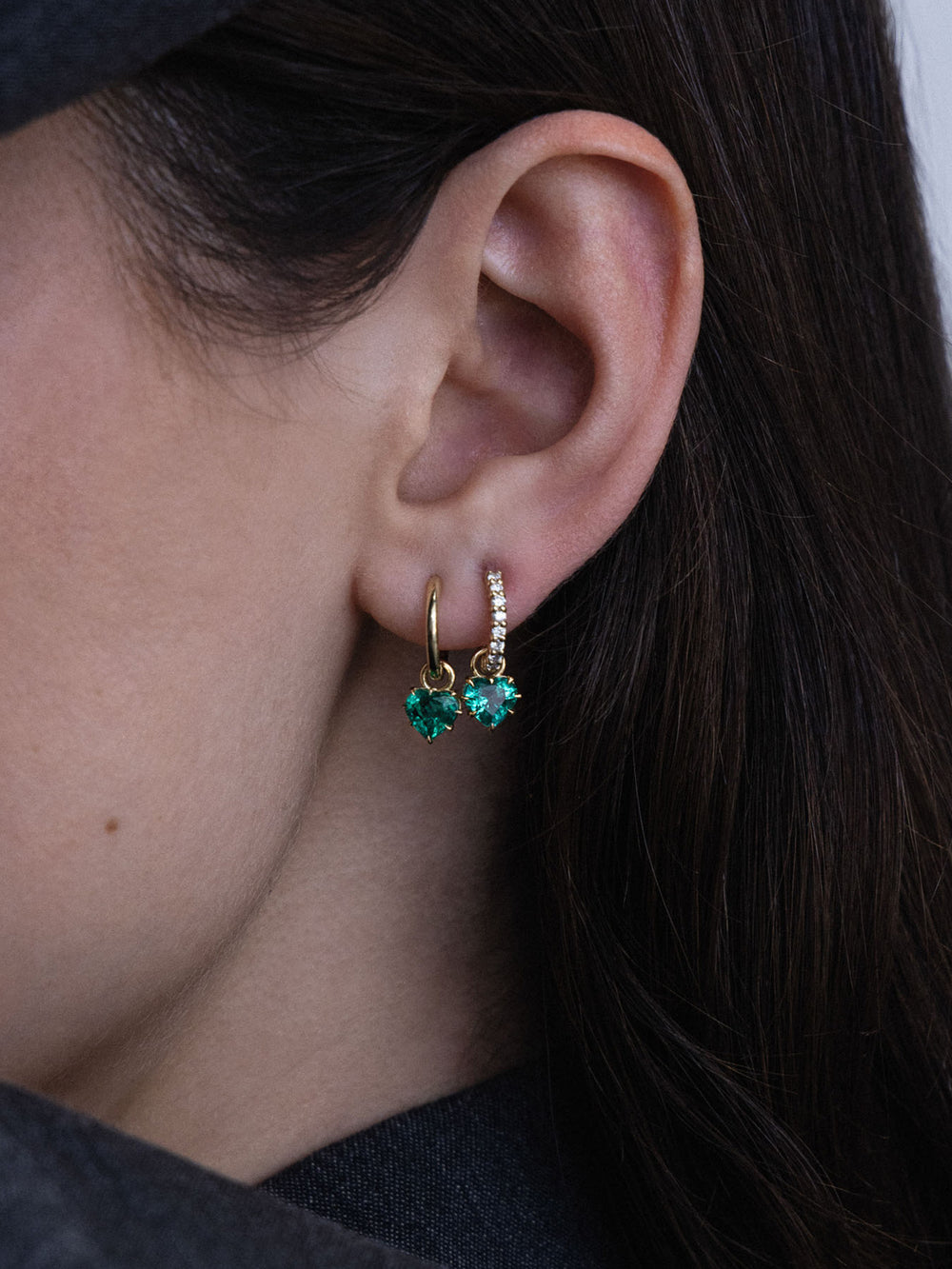 Heart Emerald Drop Earrings - View 