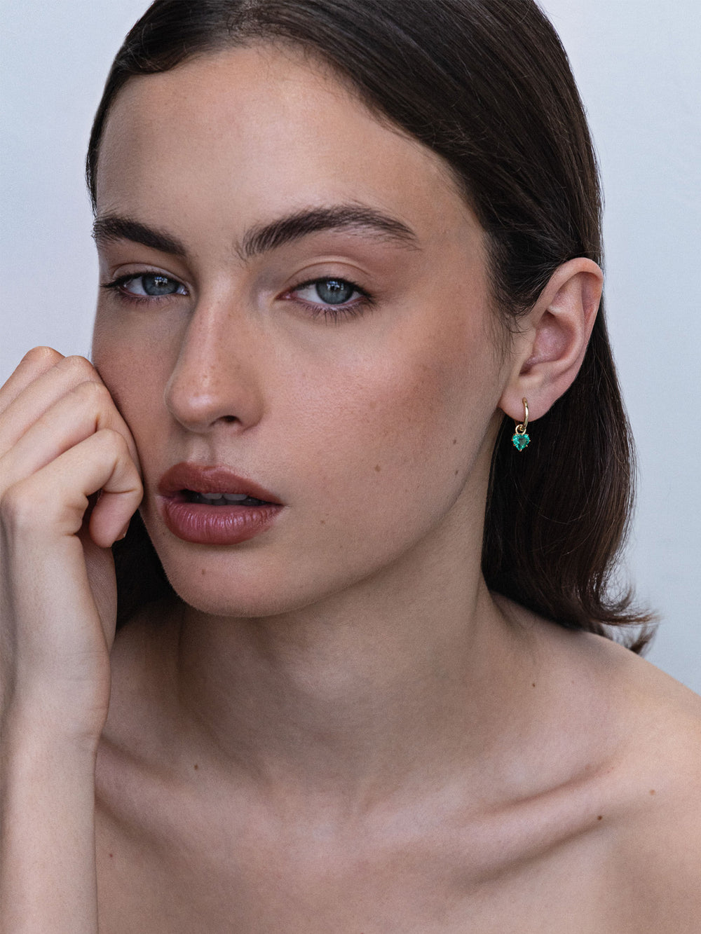 Heart Emerald Drop Earrings - View 