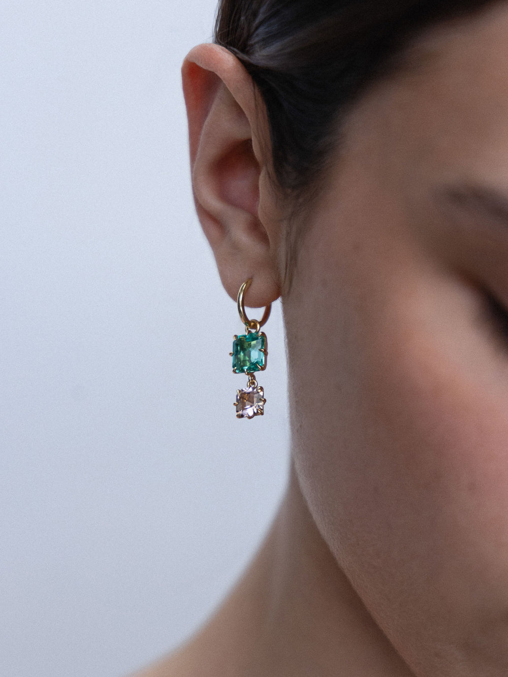 Emerald & Tourmaline Drop Earrings - View 