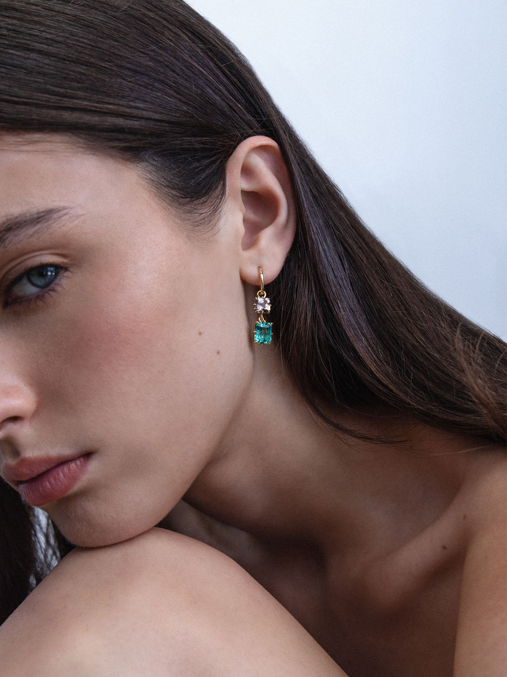 Emerald & Tourmaline Drop Earrings - View 