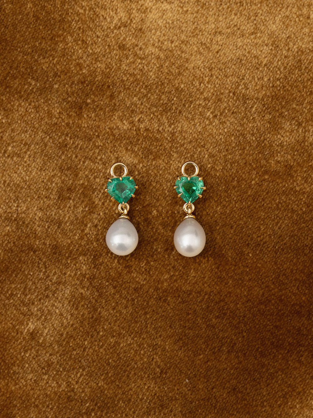 Heart Emerald & Pearl Drop Earrings - View 