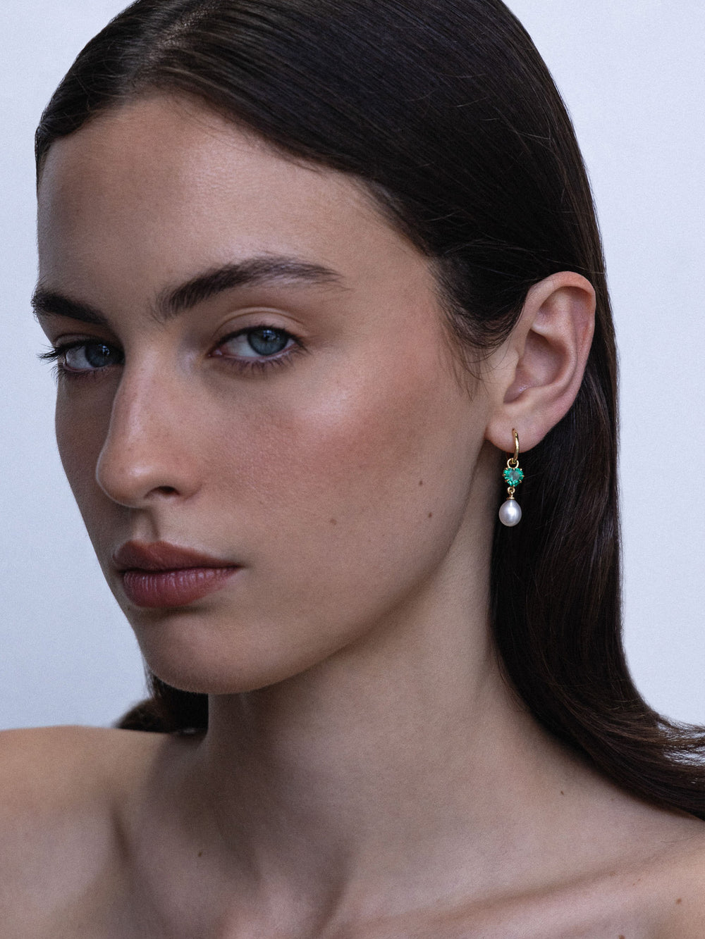 Heart Emerald & Pearl Drop Earrings - View 