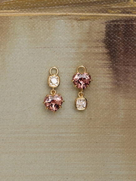 Heart Spinel & Cushion Diamond Drop Earrings