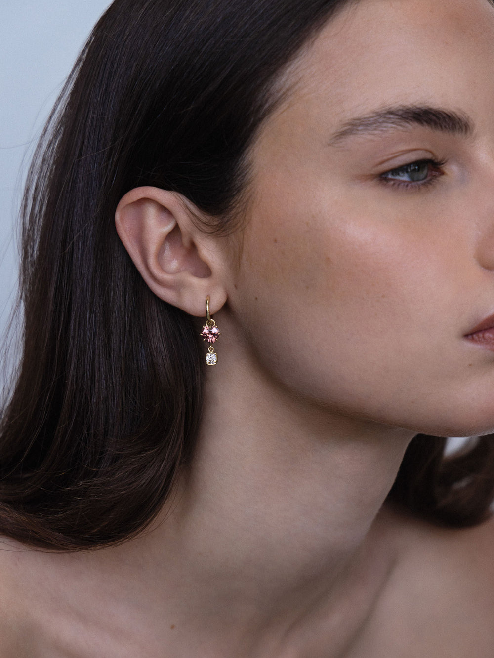 Heart Spinel & Cushion Diamond Drop Earrings - View 